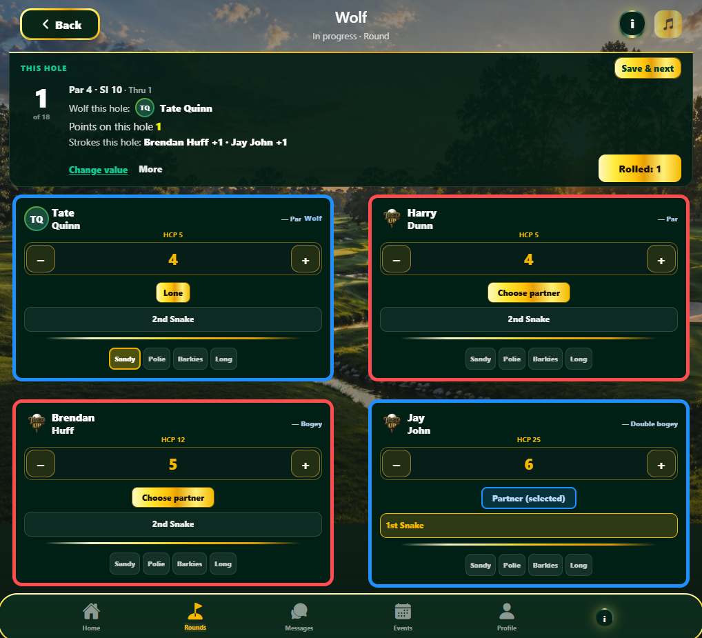 Wolf live scoring and standings in Tee'd Up
