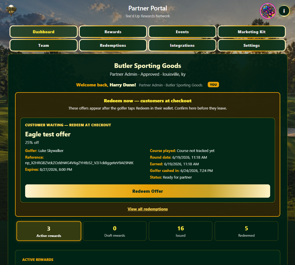 Tee'd Up Partner Portal